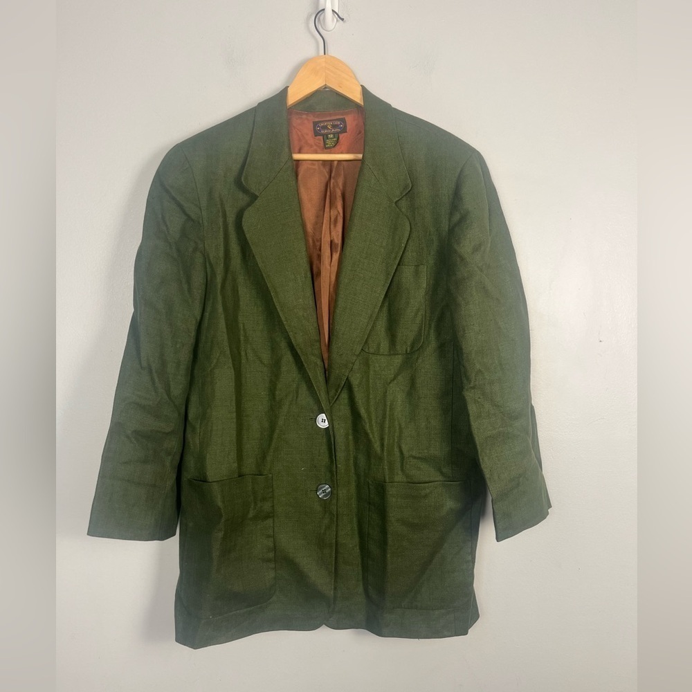 Vintage Charter club 100% linen green double button blazer size 12